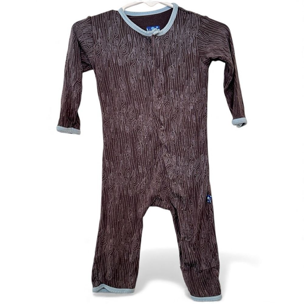 Kickee Pants Romper wood grain tree print snap open booty bottom bamboo 3-6 M